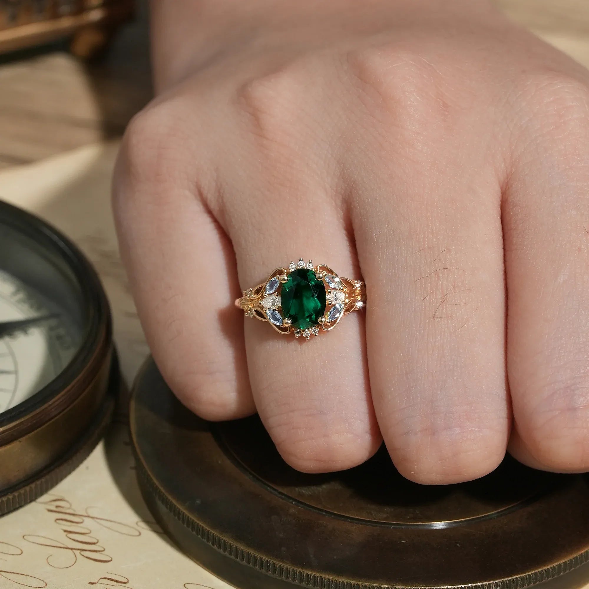 Verdant Majesty: Twisted Leaf Emerald and Ring - GemsMagic