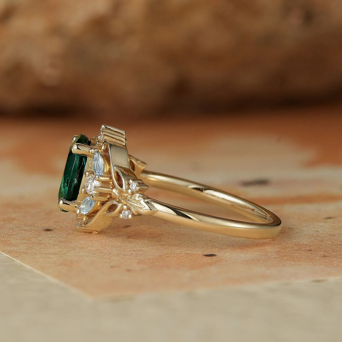 Verdant Majesty: Twisted Leaf Emerald and Ring - GemsMagic
