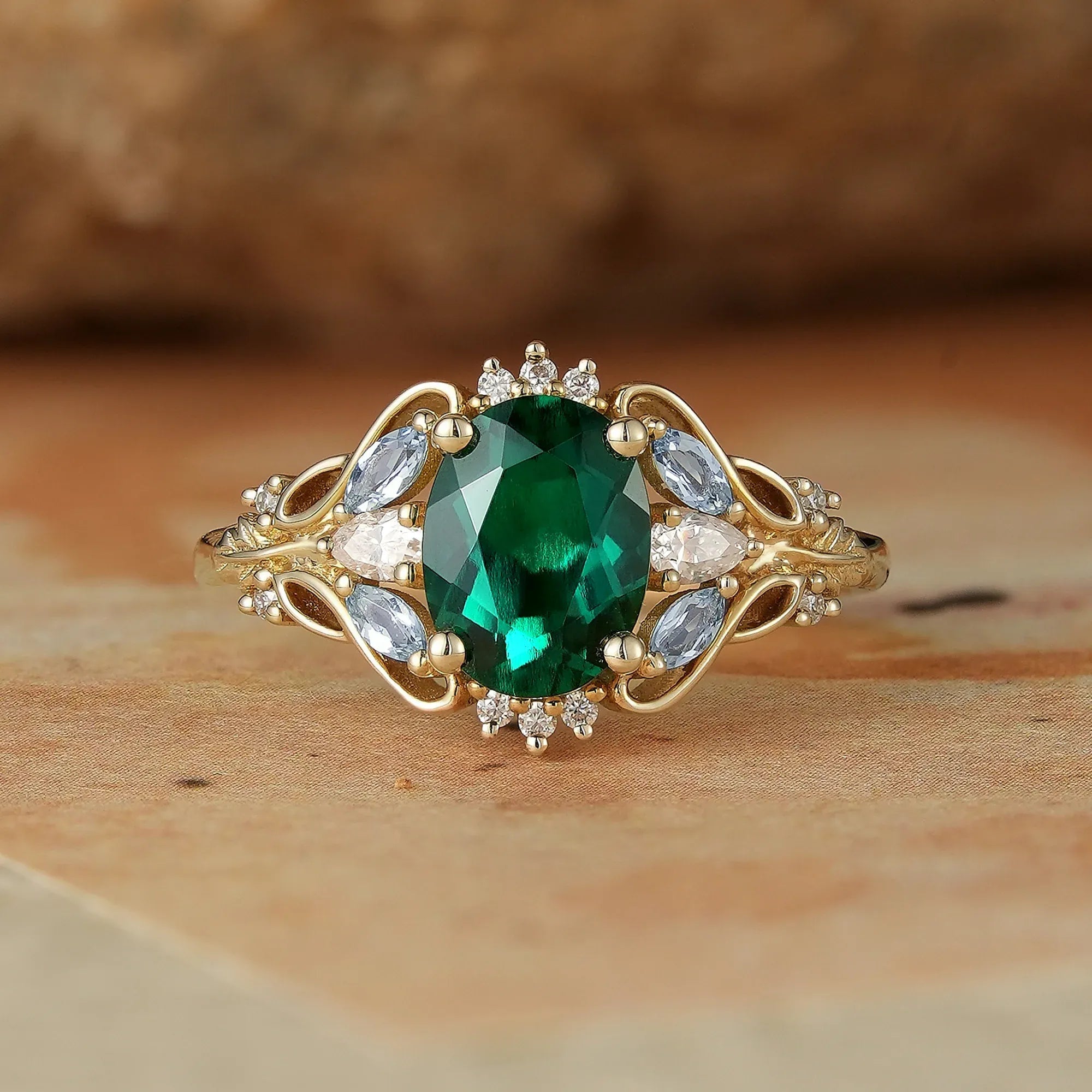Verdant Majesty: Twisted Leaf Emerald and Ring - GemsMagic
