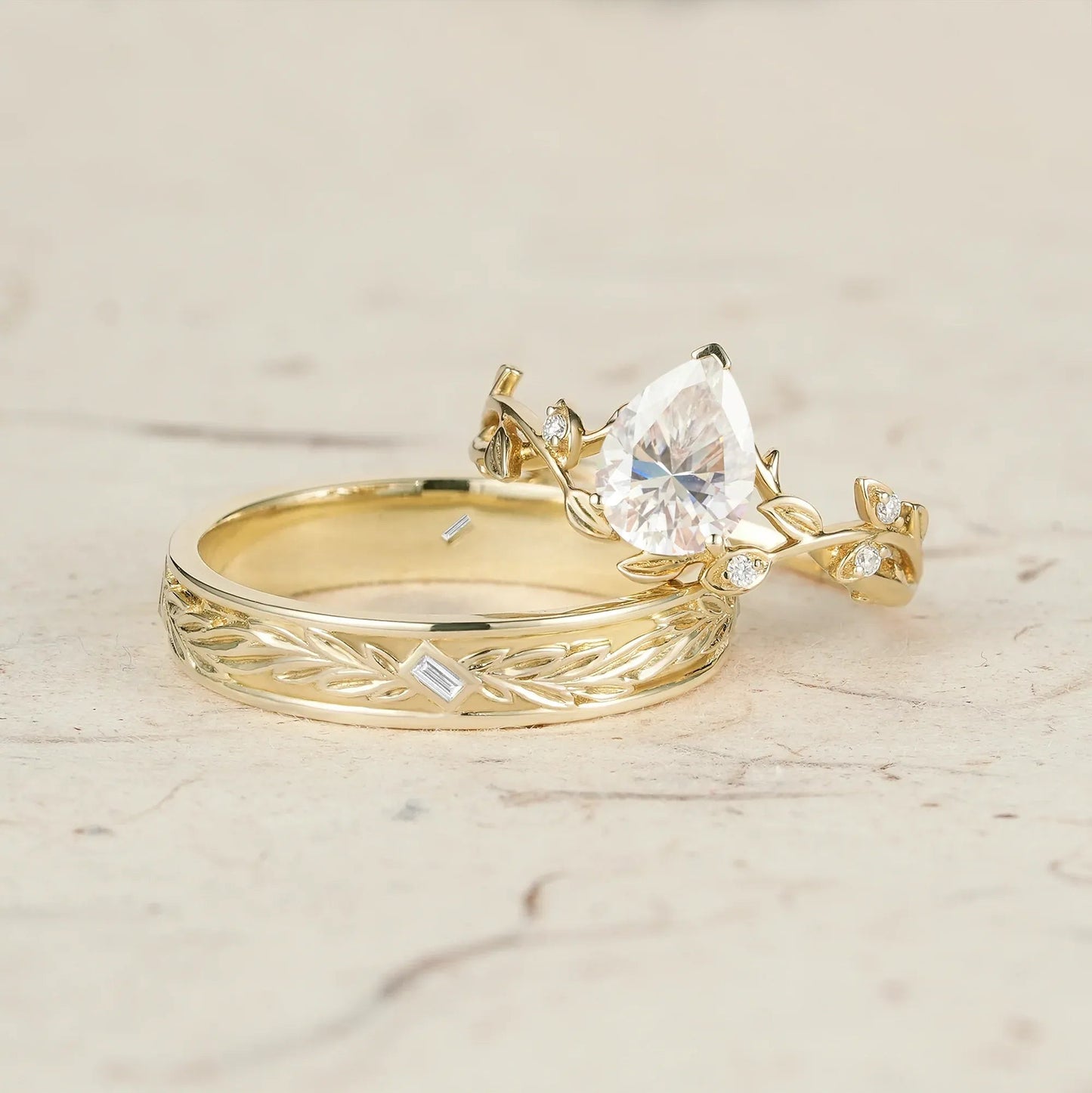 Vine Inspired Moissanite Couple Ring Set - Forever Yours - GemsMagic