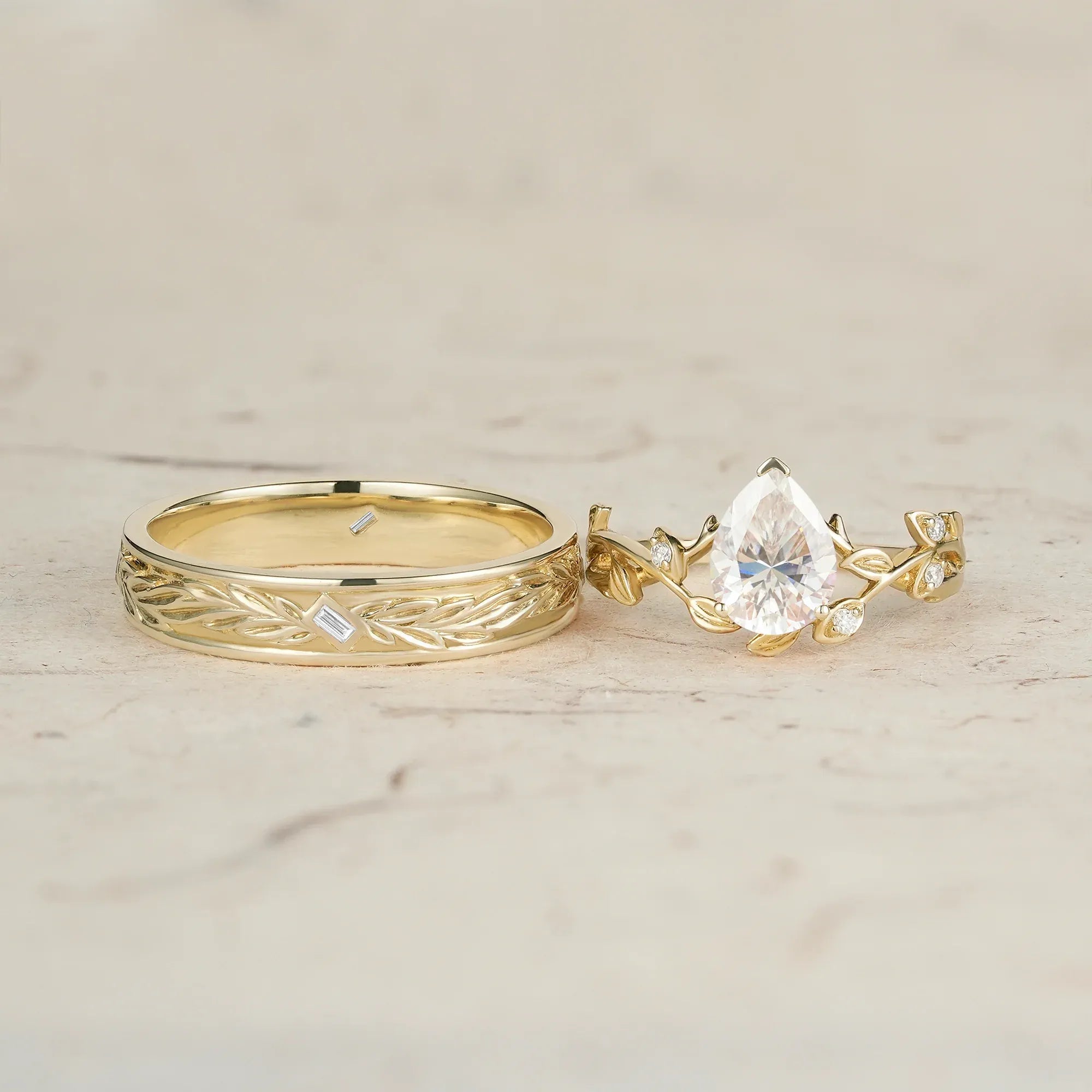Vine Inspired Moissanite Couple Ring Set - Forever Yours - GemsMagic