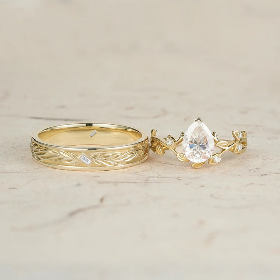 Vine Inspired Moissanite Couple Ring Set - Forever Yours - GemsMagic