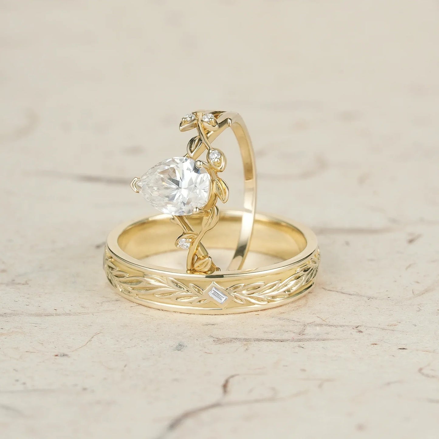 Vine Inspired Moissanite Couple Ring Set - Forever Yours - GemsMagic