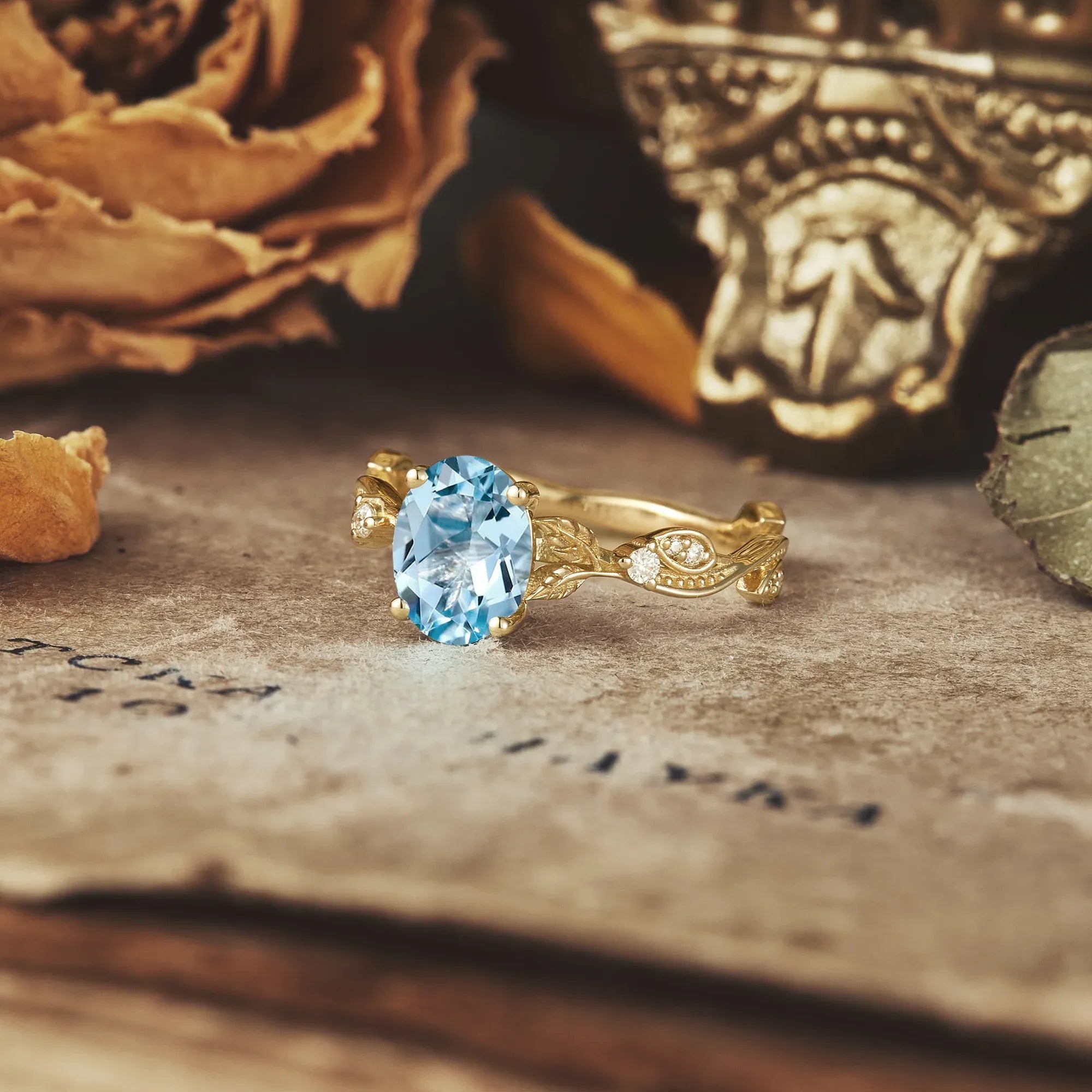 Vintage Aquamarine and Moissanite Engagement Ring - Sera - GemsMagic