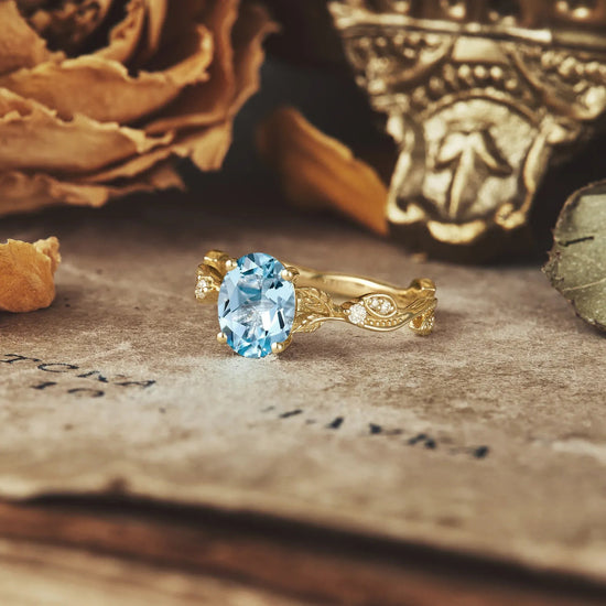 Vintage Aquamarine and Moissanite Engagement Ring - Sera - GemsMagic