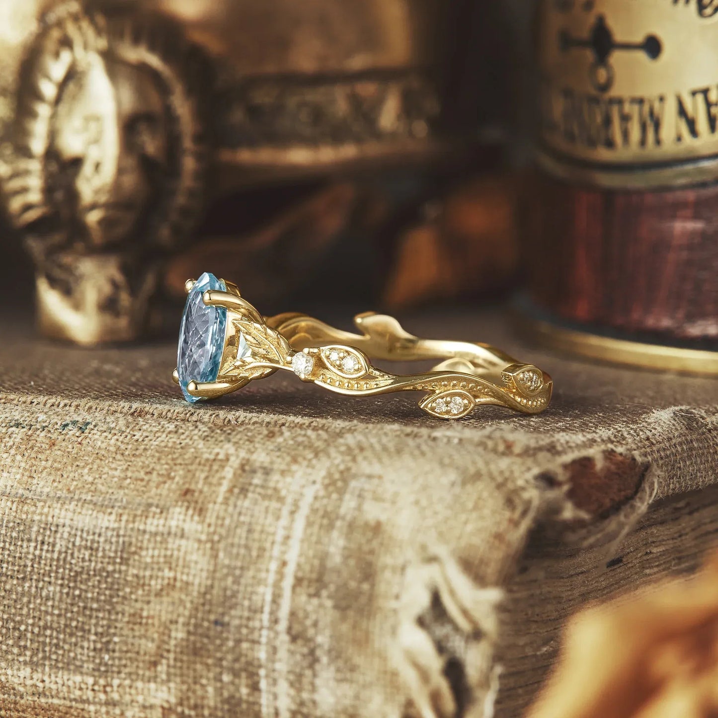 Vintage Aquamarine and Moissanite Engagement Ring - Sera - GemsMagic