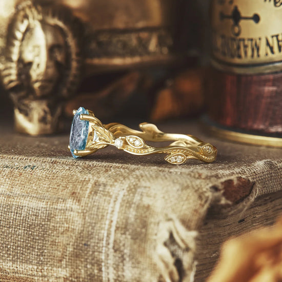 Vintage Aquamarine and Moissanite Engagement Ring - Sera - GemsMagic