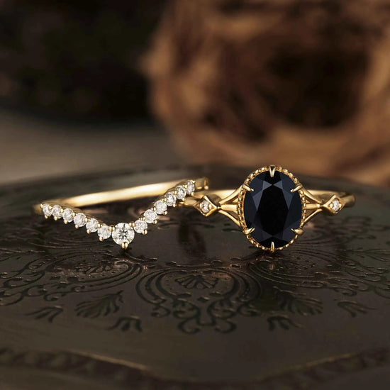 Vintage Black Onyx Ring Set 2pcs - GemsMagic - GemsMagic