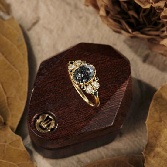 Vintage Black Rutilated Quartz Engagement Ring - GemsMagic - GemsMagic