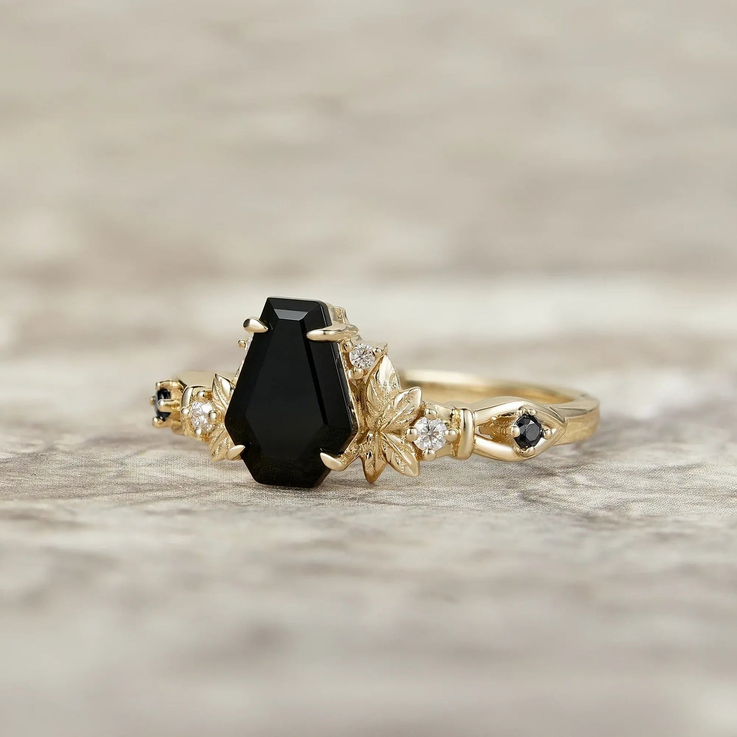 Vintage Coffin - cut Black Onyx Ring - Cerys - GemsMagic - GemsMagic