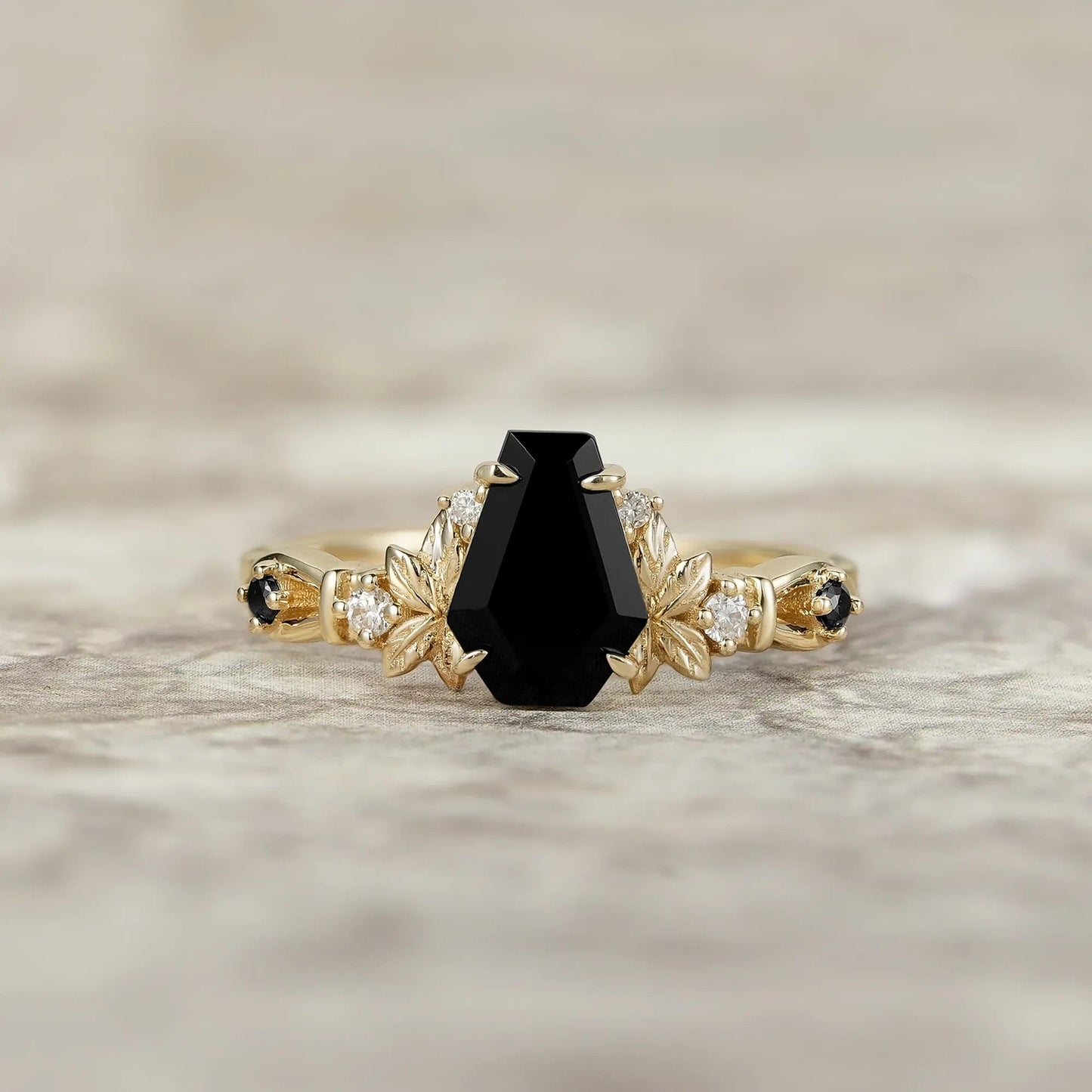 Vintage Coffin - cut Black Onyx Ring - Cerys - GemsMagic - GemsMagic