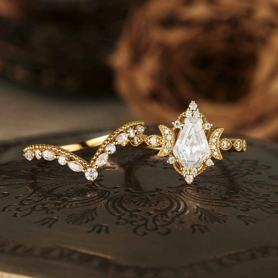 Vintage Coffin Moissanite Twist Engagement Ring Set 2pcs - GemsMagic - GemsMagic