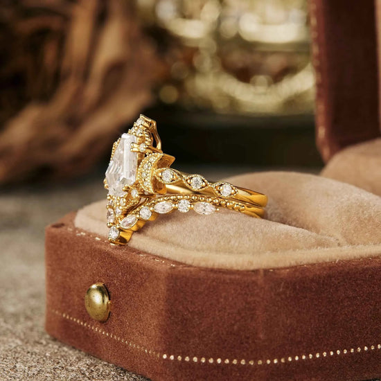 Vintage Coffin Moissanite Twist Engagement Ring Set 2pcs - GemsMagic - GemsMagic