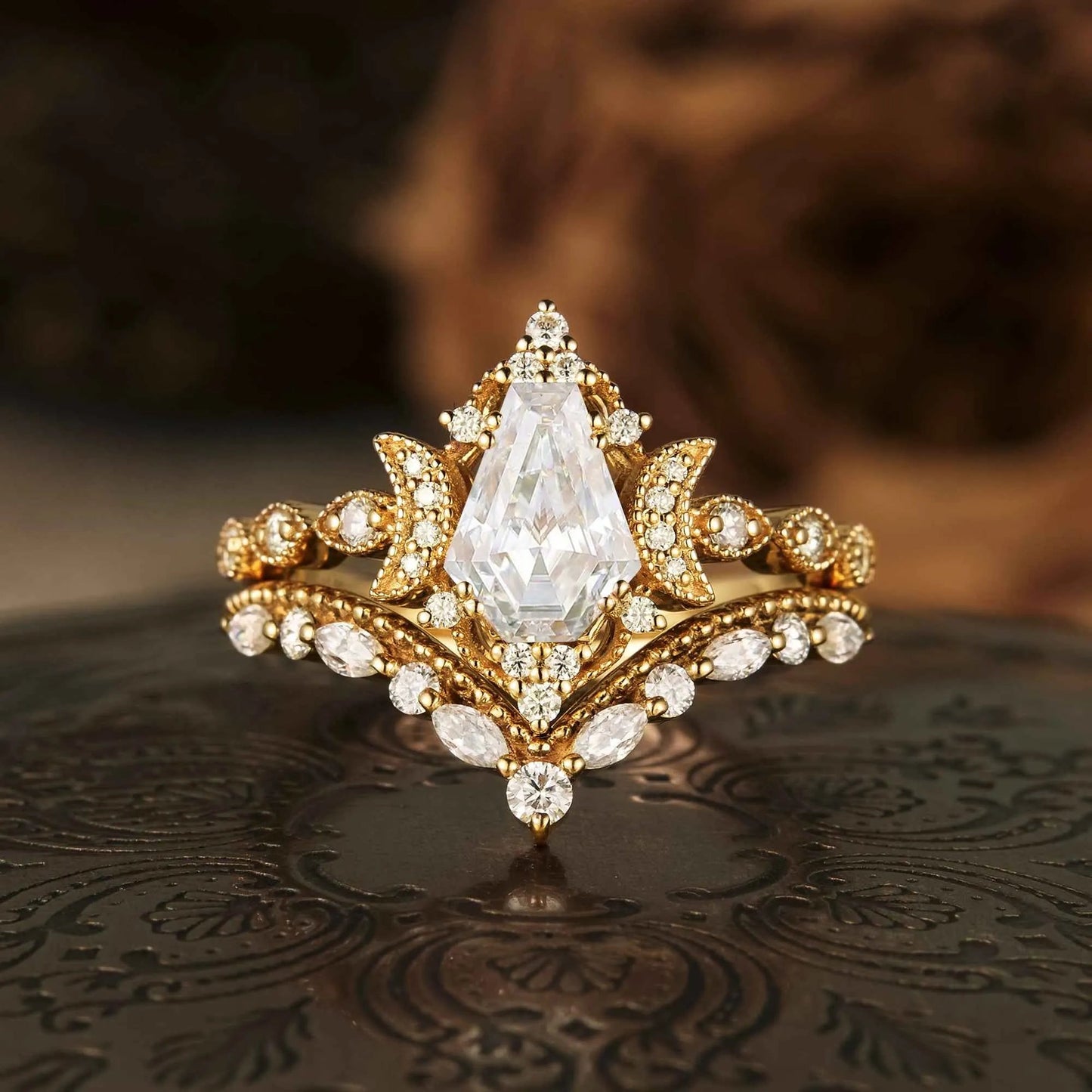 Vintage Coffin Moissanite Twist Engagement Ring Set 2pcs - GemsMagic - GemsMagic