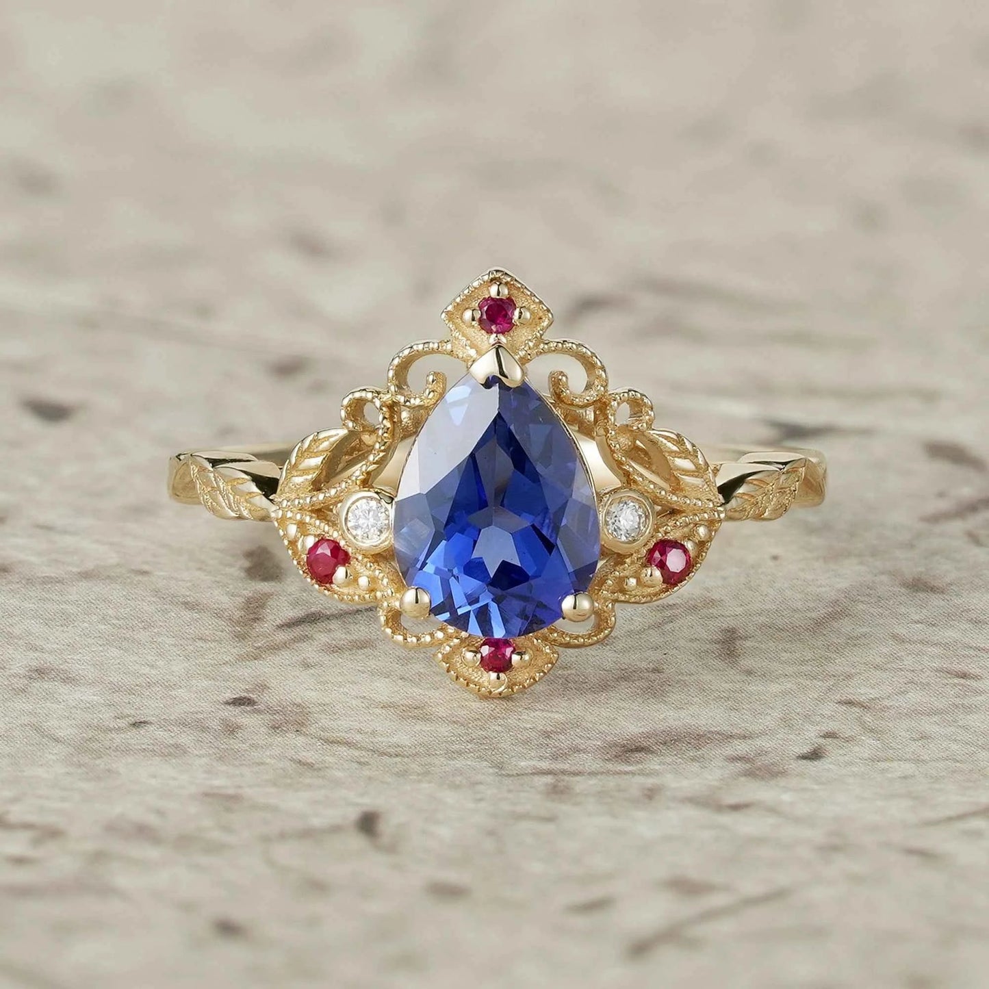 Vintage Milgrain Cornflower Sapphire Engagement Ring - Orabelle - GemsMagic