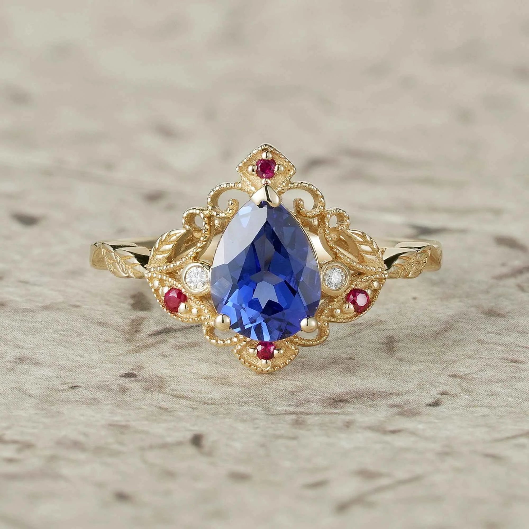Vintage Milgrain Cornflower Sapphire Engagement Ring - Orabelle - GemsMagic