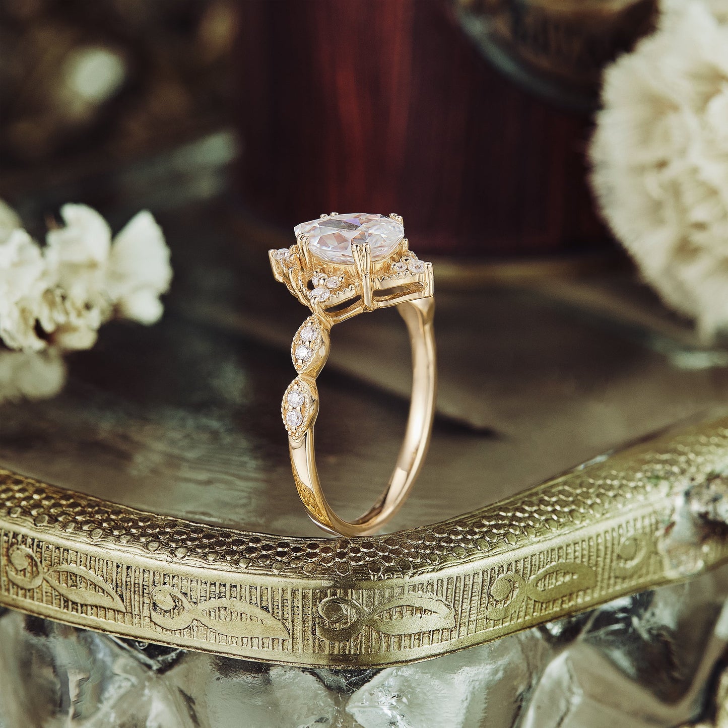 Vintage Pear Moissanite Engagement Ring - GemsMagic - GemsMagic