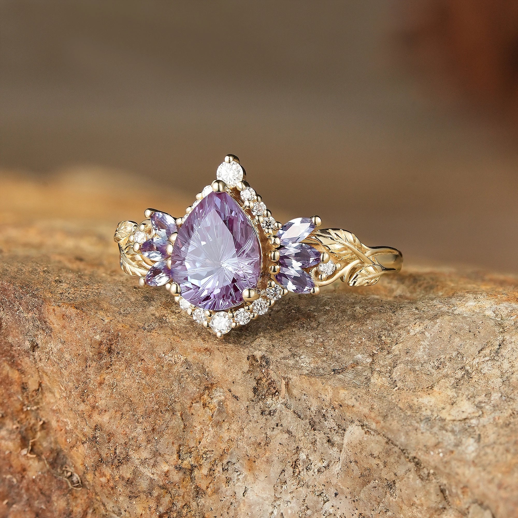 Vintage Sparkle Cut Alexandrite Halo Engagement Ring - Rowan - GemsMagic