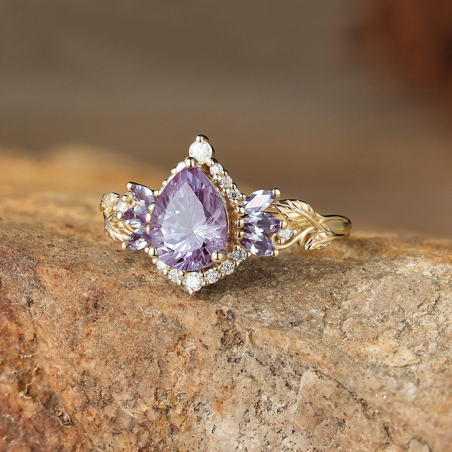 Vintage Sparkle Cut Alexandrite Halo Engagement Ring - Rowan - GemsMagic