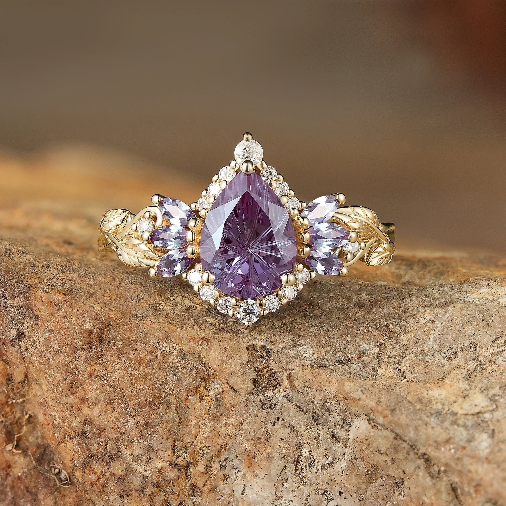 Vintage Sparkle Cut Alexandrite Halo Engagement Ring - Rowan - GemsMagic