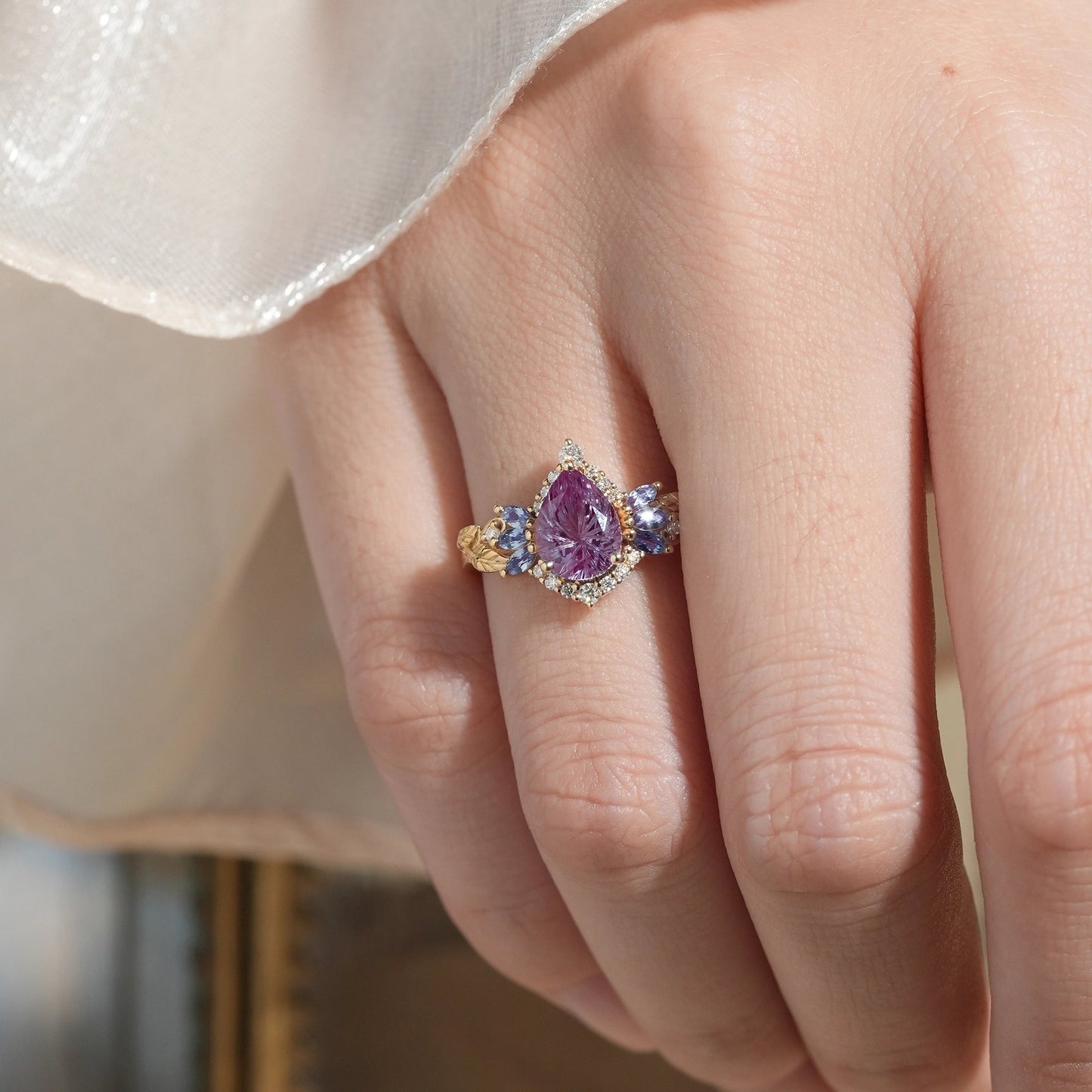 Vintage Sparkle Cut Alexandrite Halo Engagement Ring - Rowan - GemsMagic