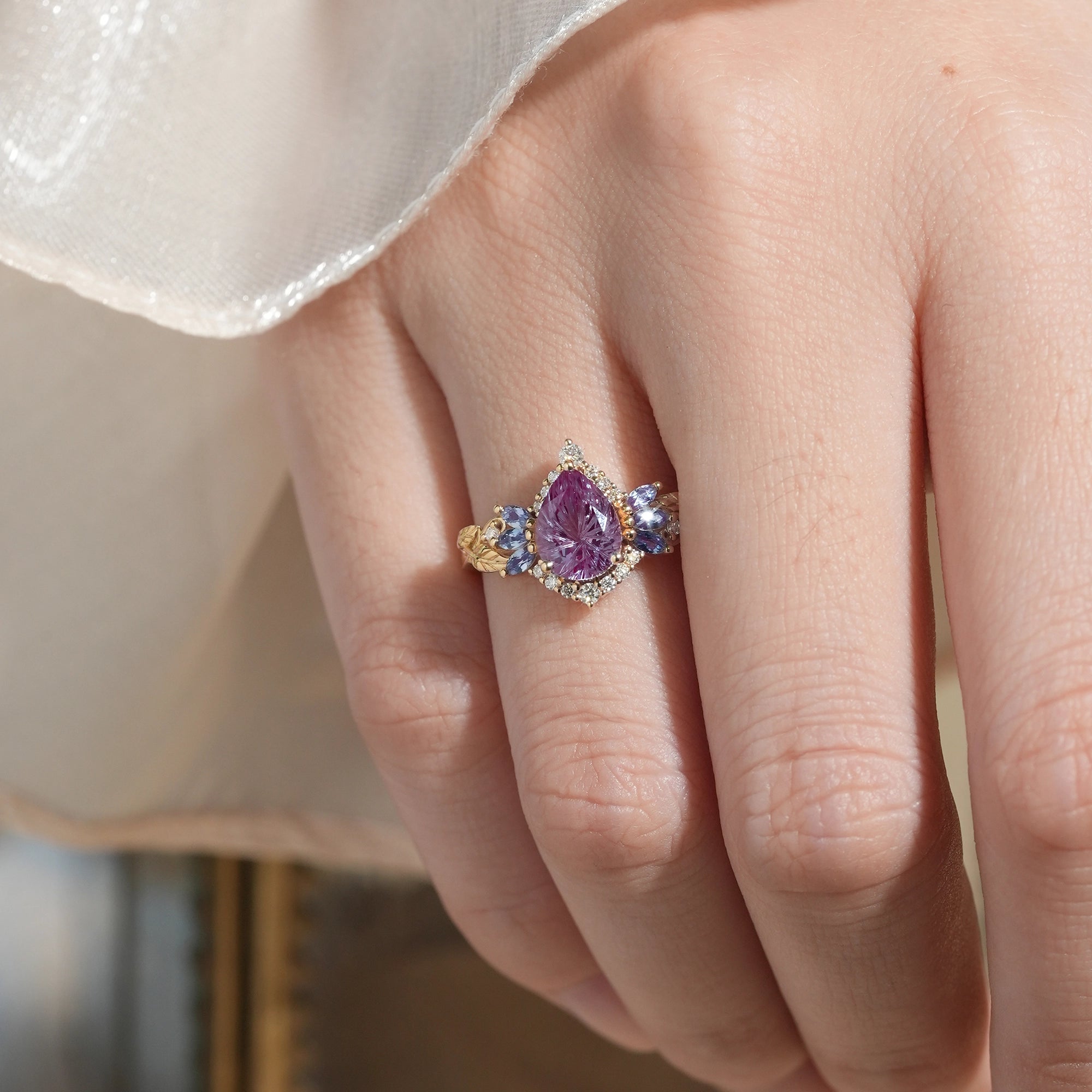 Vintage Sparkle Cut Alexandrite Halo Engagement Ring - Rowan - GemsMagic