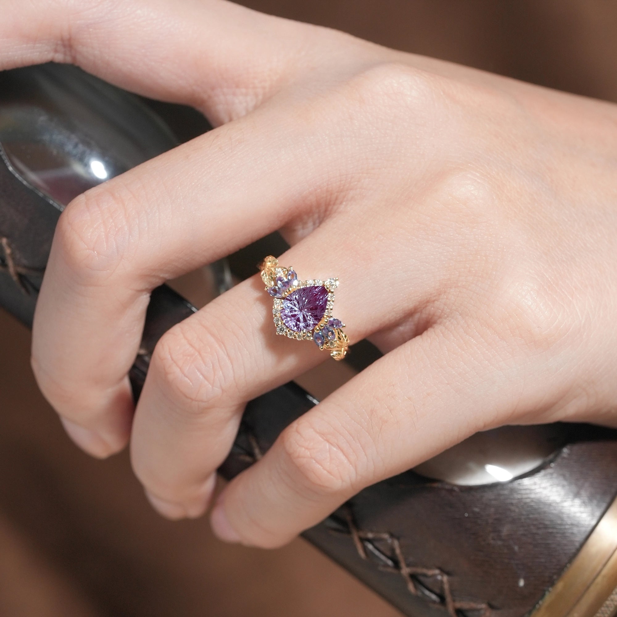 Vintage Sparkle Cut Alexandrite Halo Engagement Ring - Rowan - GemsMagic