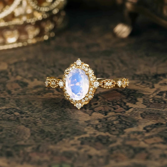 Moonstone Halo Engagement Ring