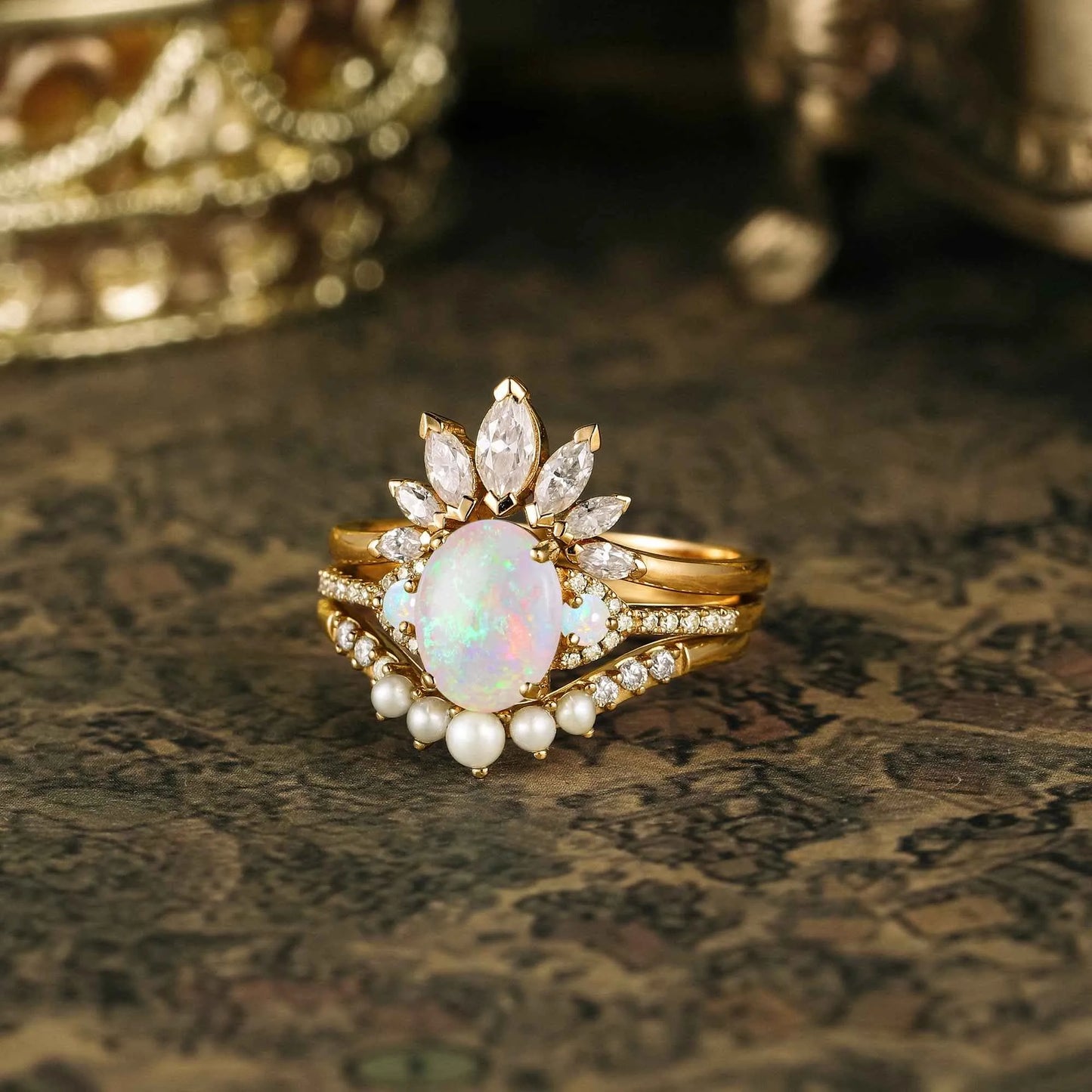 Bangkok Impressionist Inspired Design Opal Ring Set