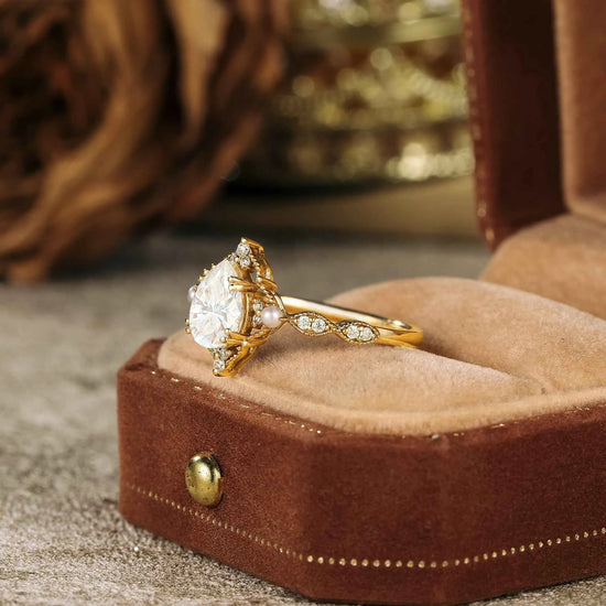 Moissanite Ring with Pearl Accents