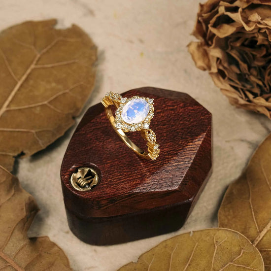 Moonstone Halo Engagement Ring