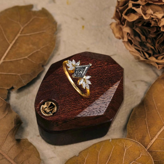 Kite Shaped Black Rutilated Quartz Engagement Ring
