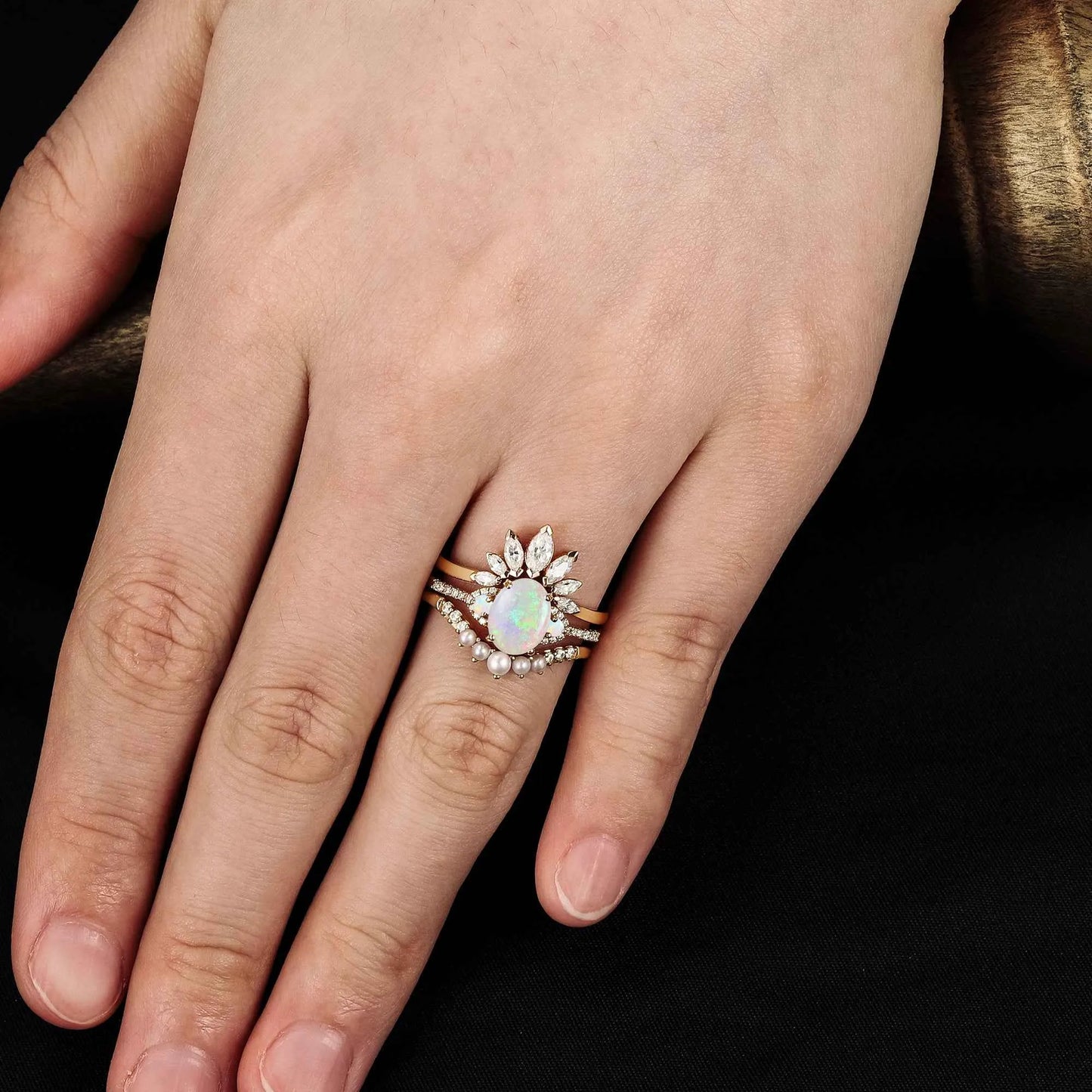 Bangkok Impressionist Inspired Design Opal Ring Set