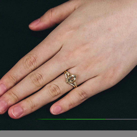 Long Hexagon Cut Herkimer Diamond Ring Set