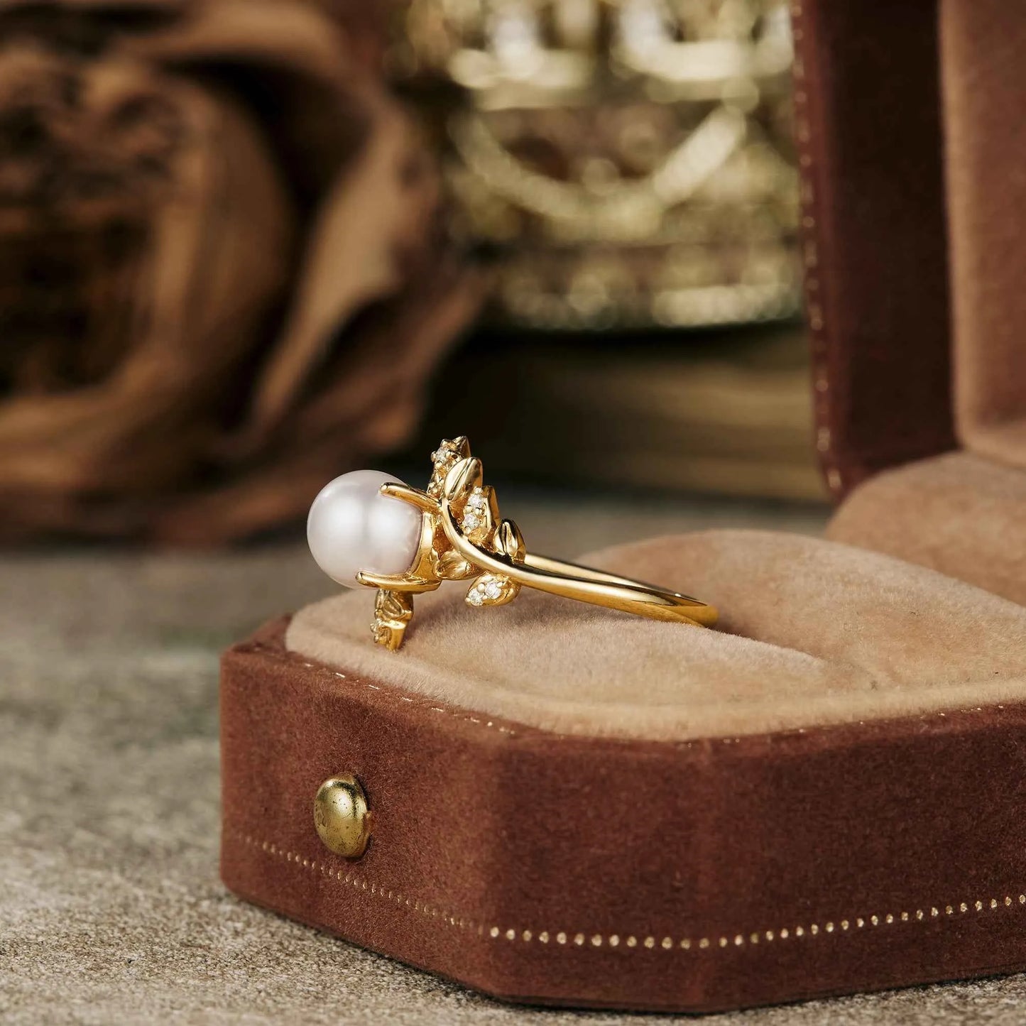 Moonlight Flower Inspired Akoya Pearl Ring