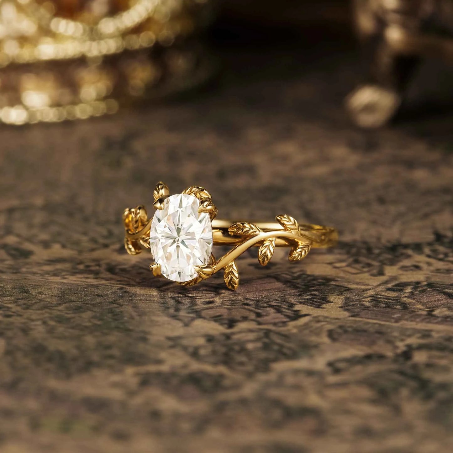 Oval Moissanite Leaf Design Engagement Rings