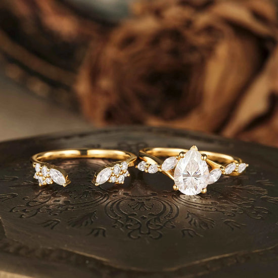 Marquise Moissanite Twisted Ring Set