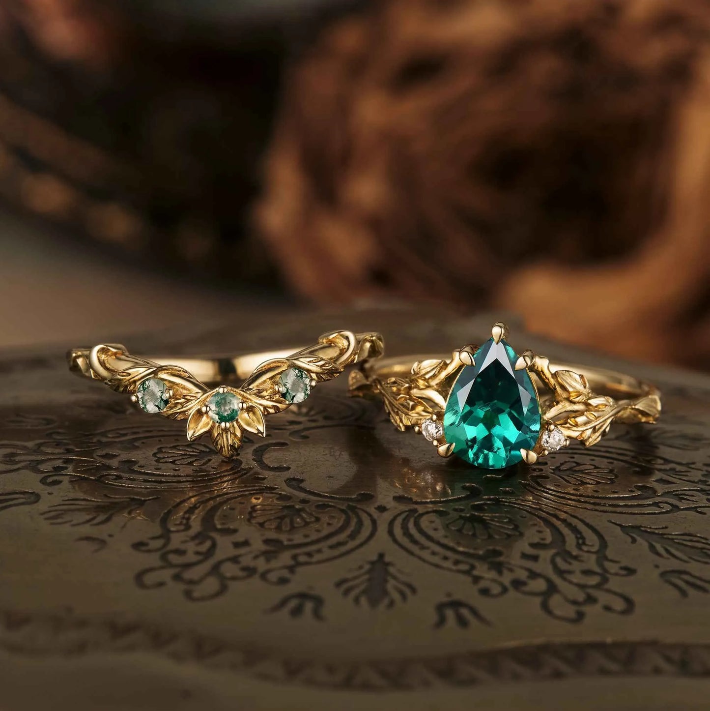 African Violet Inspired Engagement Ring Set