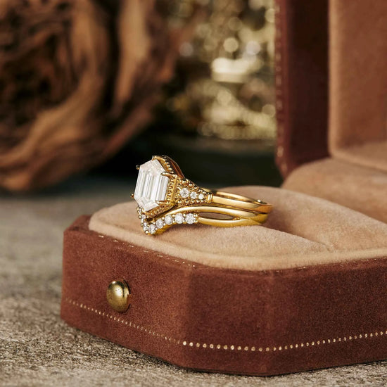 Exclusive Long-hexagon Moissanite Ring Set