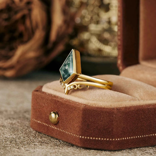 Kite Cut Moss Agate Ring Set 2pcs
