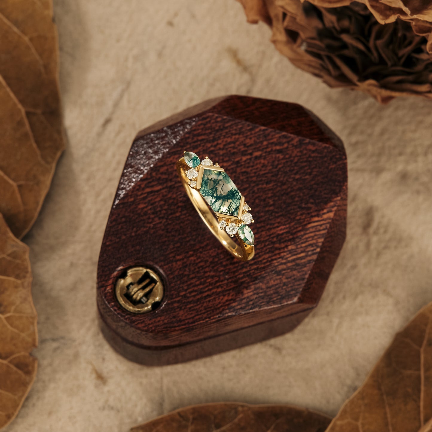 GemsMagic Unique Long Hexagon Moss Agate Engagement Ring – gemsmagic