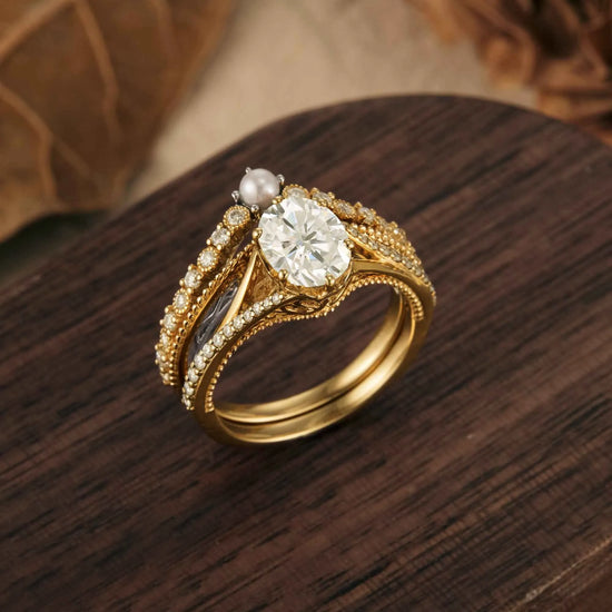 Exquisite Oval Moissanite Peekaboo Ring Set