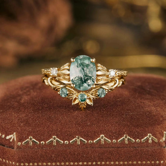 Clematis Inspired Moss Agate Ring Set