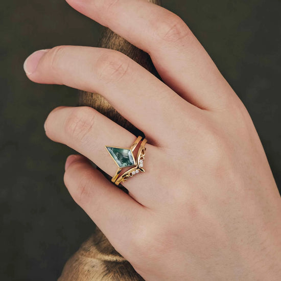 Kite Cut Moss Agate Ring Set 2pcs