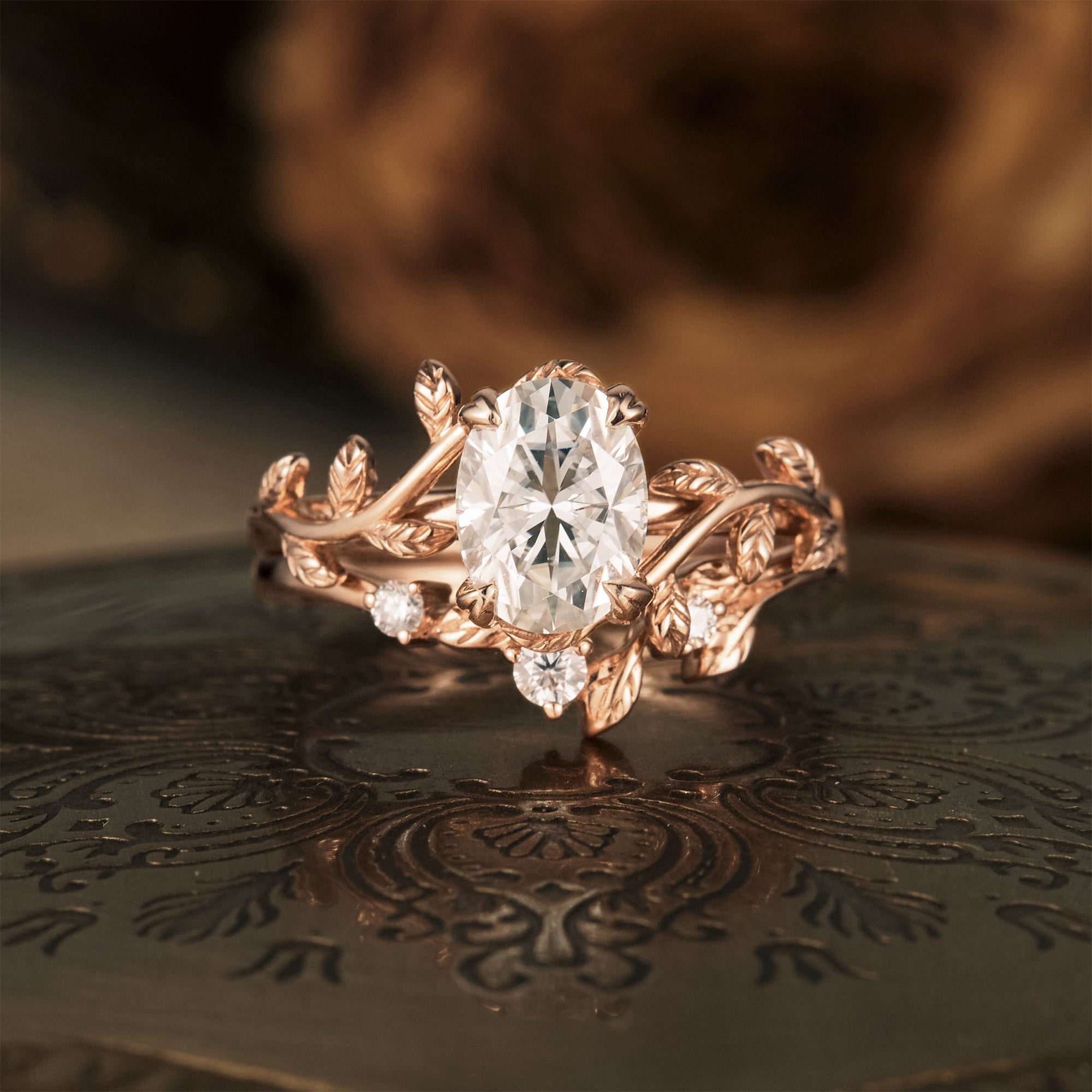 Oval Moissanite Cluster Floral Engagement Ring Set 2pcs - GemsMagic