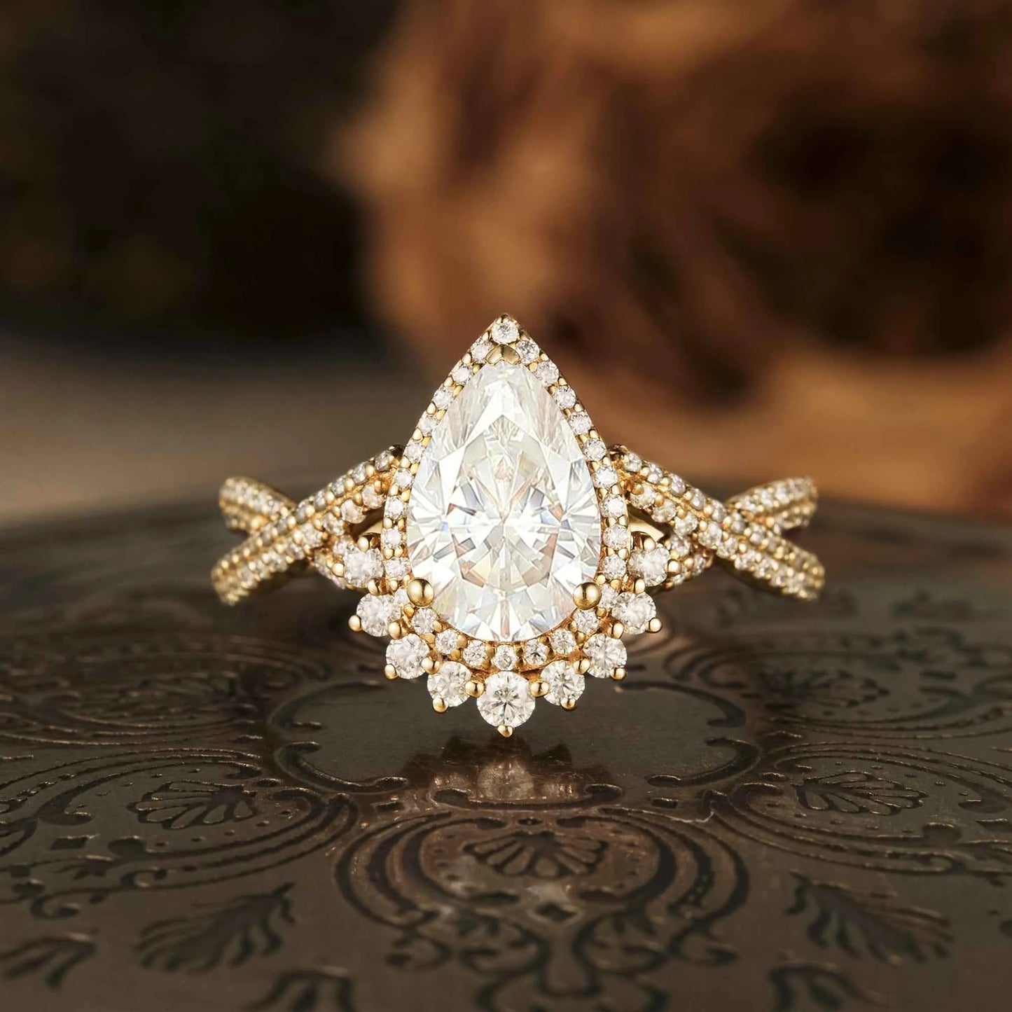 Pear Cut Moissanite Engagement Ring