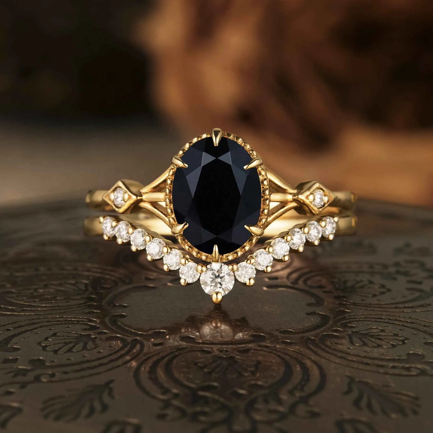 Vintage Black Onyx Ring Set