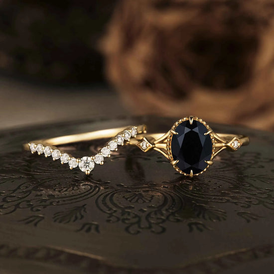 Vintage Black Onyx Ring Set