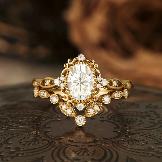 Moissanite Filigree Engagement Ring Set