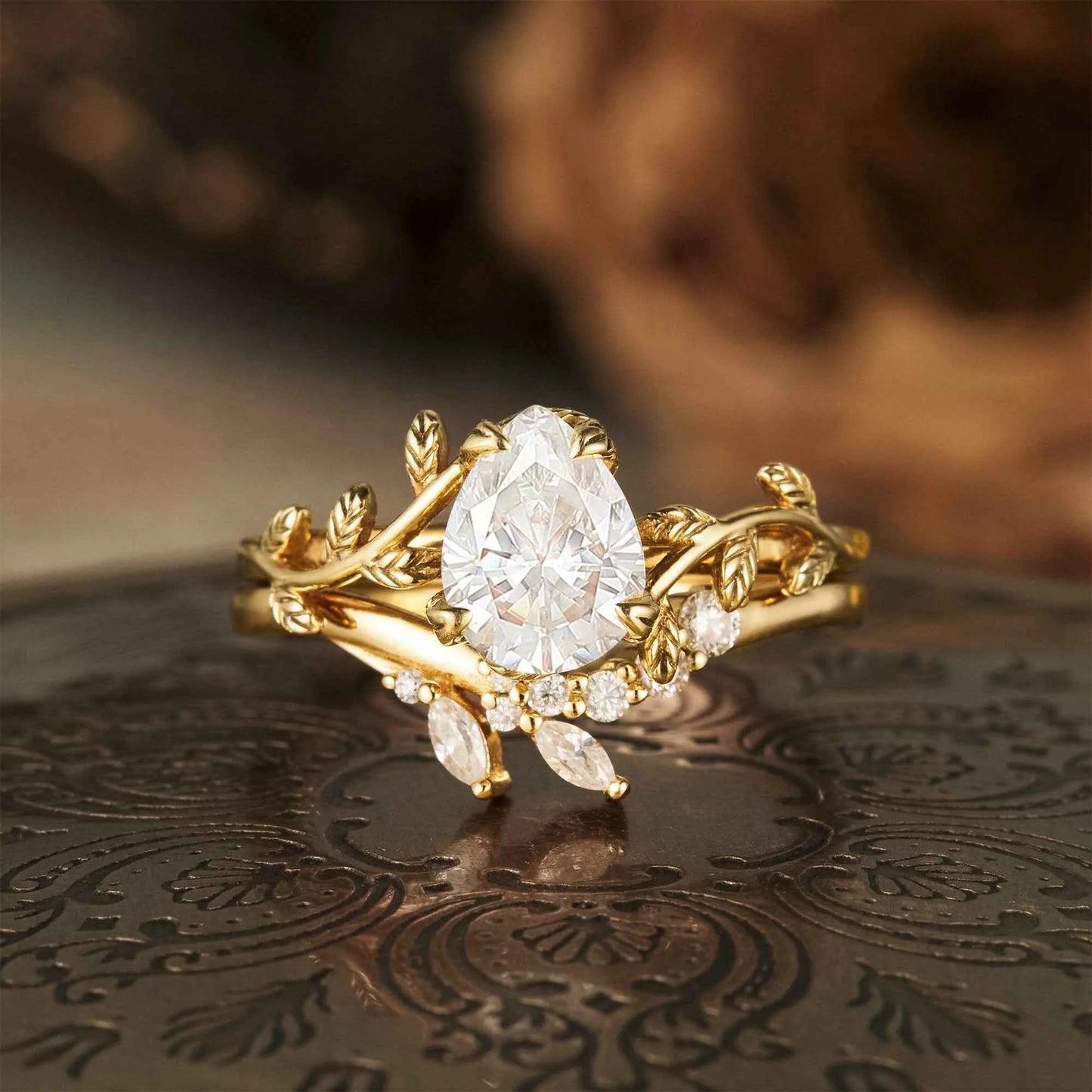 Moissanite Engagement Ring Set 2pcs